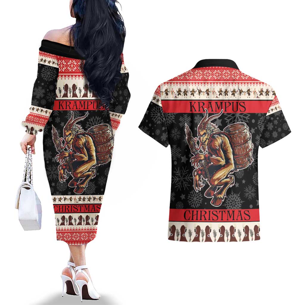 Krampus The Christmas Devil Couples Matching Off The Shoulder Long Sleeve Dress and Hawaiian Shirt LT9 - Wonder Print Shop