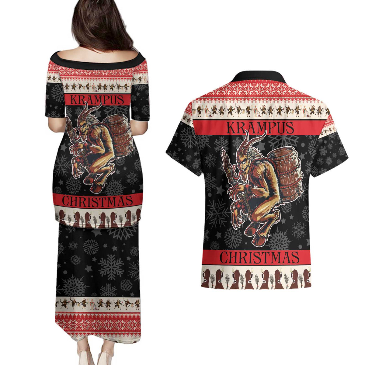 Krampus The Christmas Devil Couples Matching Puletasi and Hawaiian Shirt LT9 - Wonder Print Shop