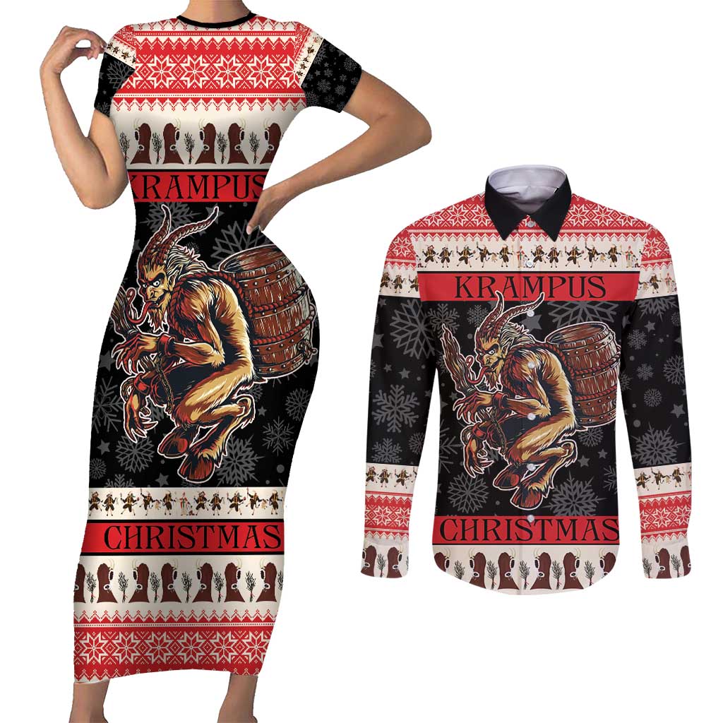 Krampus The Christmas Devil Couples Matching Short Sleeve Bodycon Dress and Long Sleeve Button Shirt LT9 - Wonder Print Shop