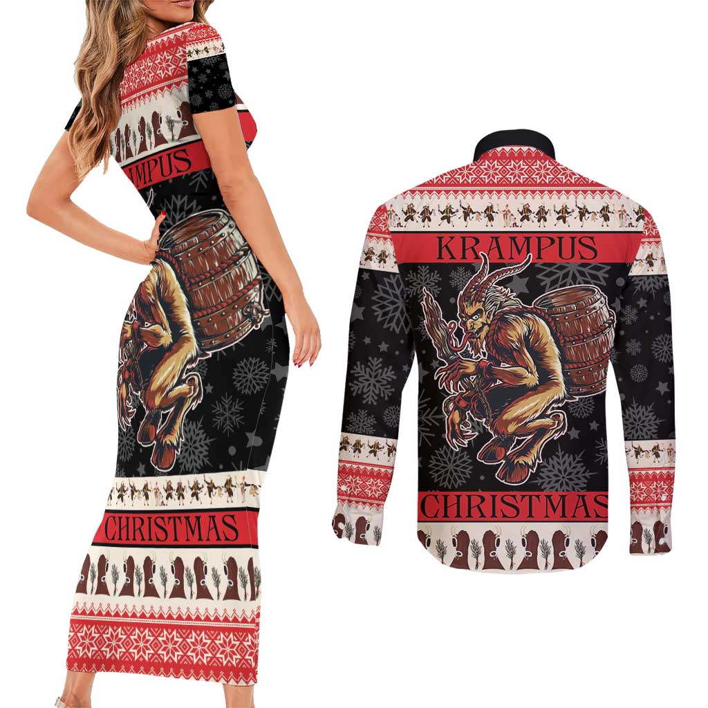 Krampus The Christmas Devil Couples Matching Short Sleeve Bodycon Dress and Long Sleeve Button Shirt LT9 - Wonder Print Shop