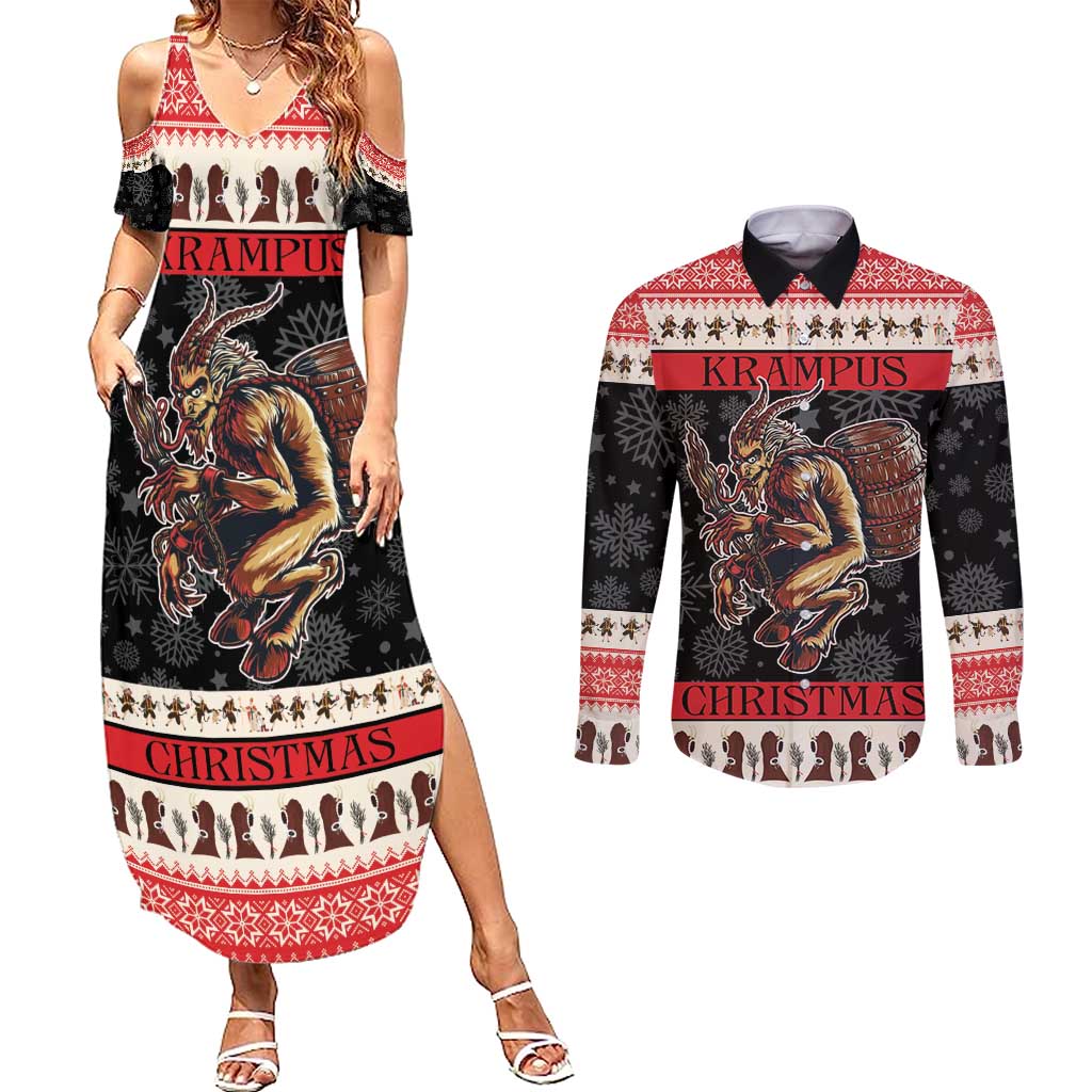 Krampus The Christmas Devil Couples Matching Summer Maxi Dress and Long Sleeve Button Shirt LT9 - Wonder Print Shop