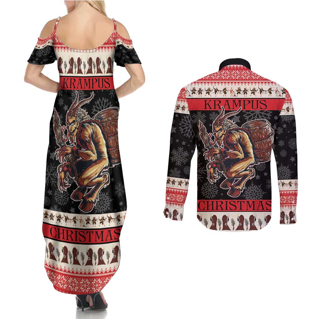 Krampus The Christmas Devil Couples Matching Summer Maxi Dress and Long Sleeve Button Shirt LT9 - Wonder Print Shop