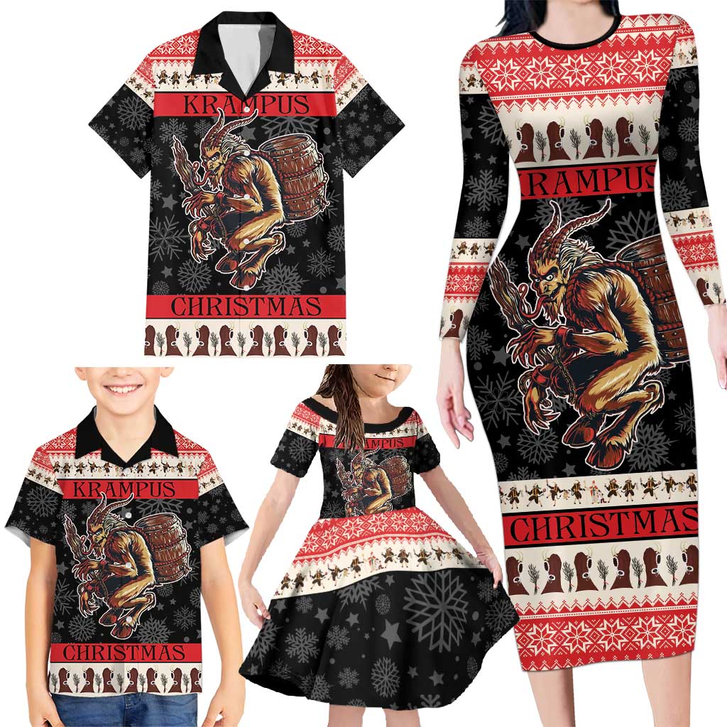 Krampus The Christmas Devil Family Matching Long Sleeve Bodycon Dress and Hawaiian Shirt LT9 - Wonder Print Shop