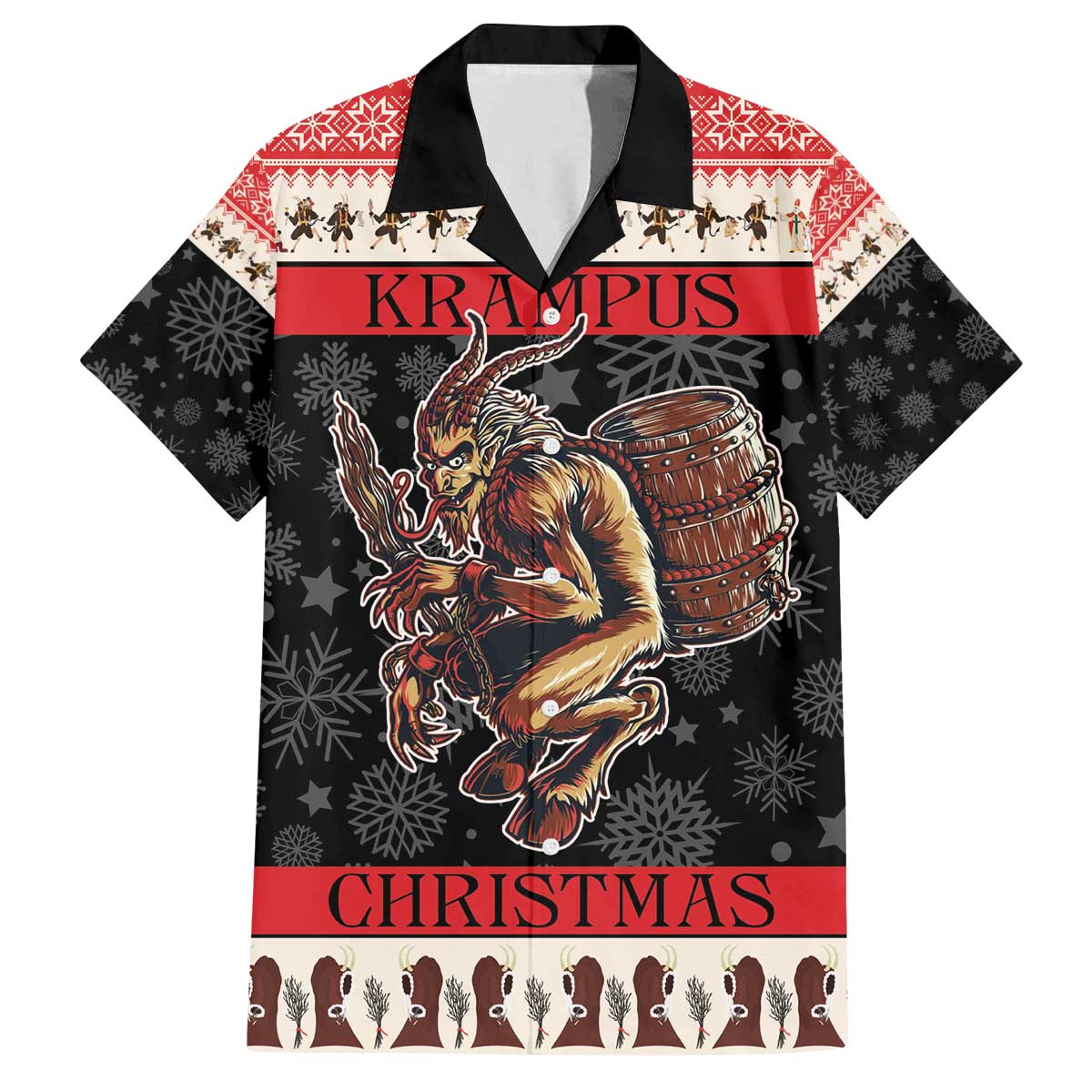 Krampus The Christmas Devil Family Matching Off The Shoulder Long Sleeve Dress and Hawaiian Shirt - Wonder Print Shop