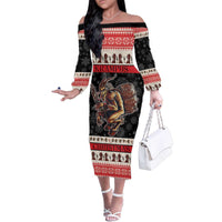 Krampus The Christmas Devil Family Matching Off The Shoulder Long Sleeve Dress and Hawaiian Shirt - Wonder Print Shop