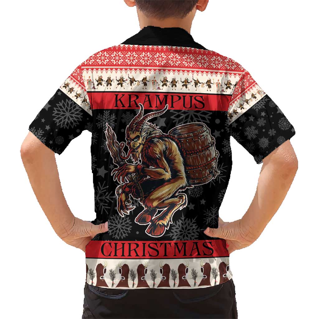 Krampus The Christmas Devil Family Matching Short Sleeve Bodycon Dress and Hawaiian Shirt - Wonder Print Shop