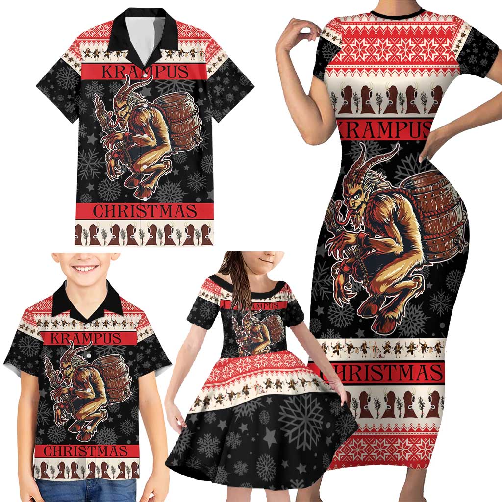 Krampus The Christmas Devil Family Matching Short Sleeve Bodycon Dress and Hawaiian Shirt - Wonder Print Shop