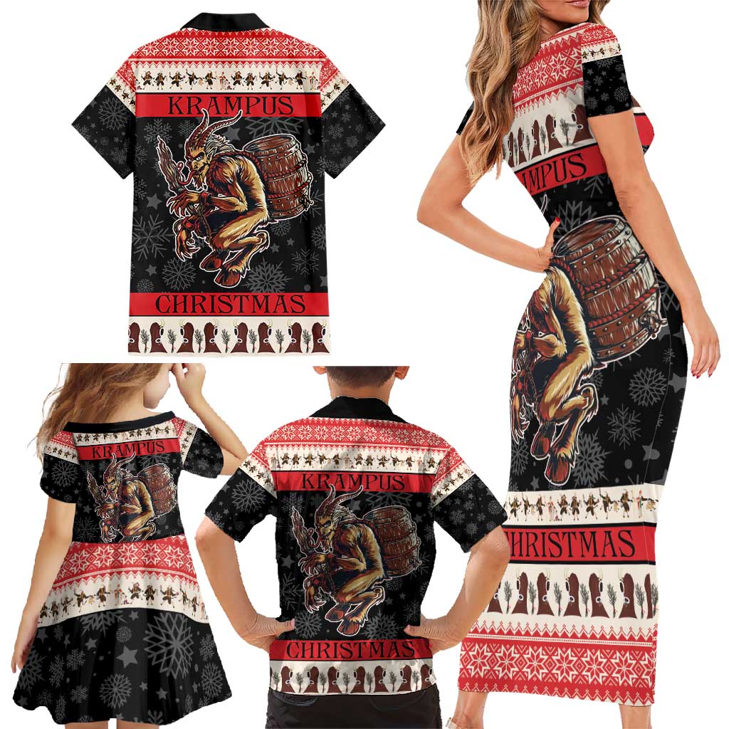 Krampus The Christmas Devil Family Matching Short Sleeve Bodycon Dress and Hawaiian Shirt - Wonder Print Shop