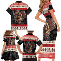 Krampus The Christmas Devil Family Matching Short Sleeve Bodycon Dress and Hawaiian Shirt - Wonder Print Shop