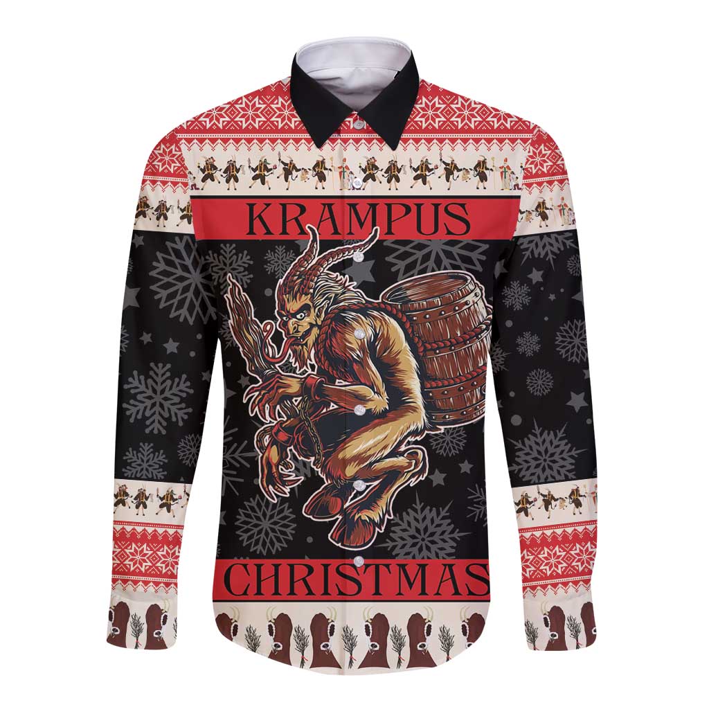 Krampus The Christmas Devil Long Sleeve Button Shirt - Wonder Print Shop