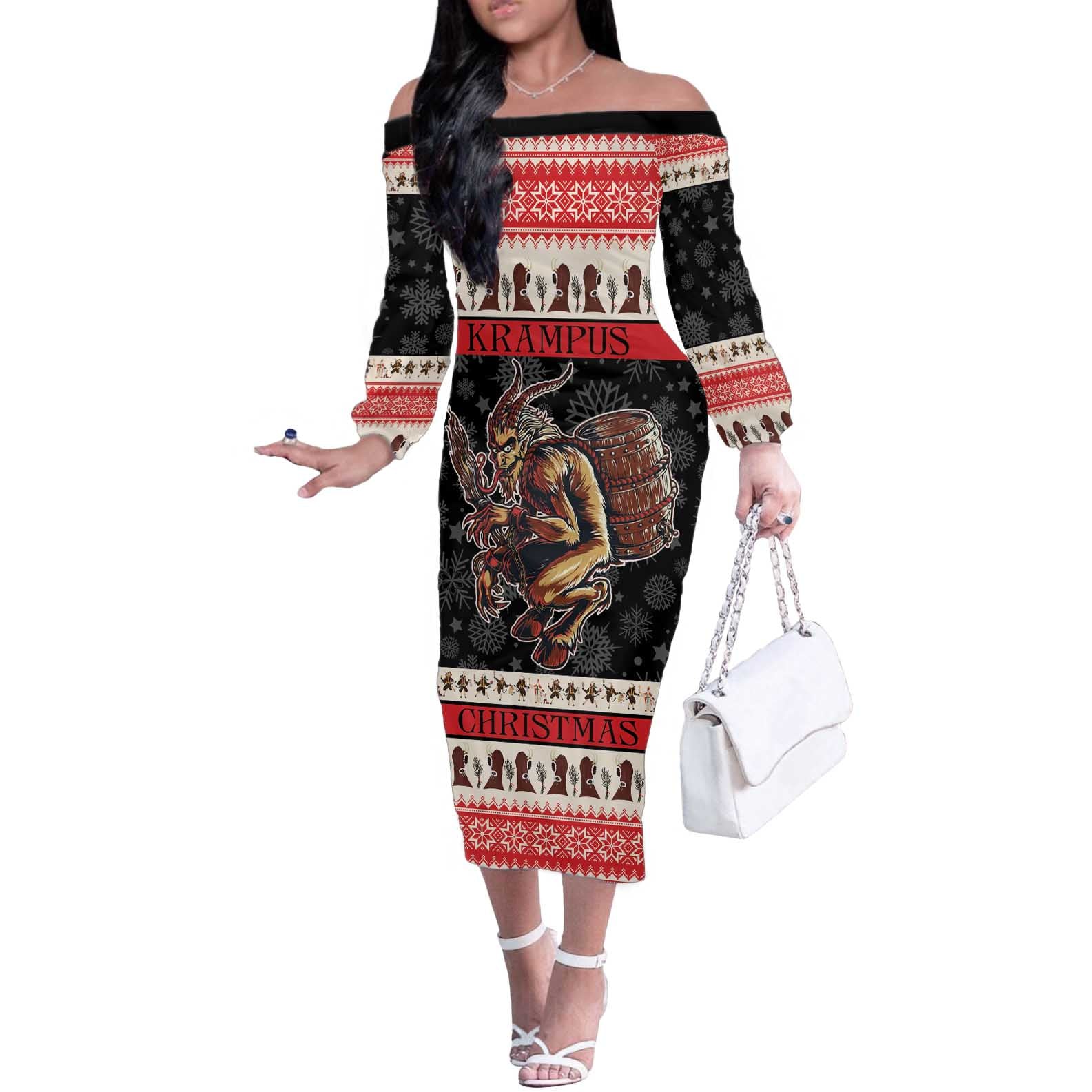 Krampus The Christmas Devil Off The Shoulder Long Sleeve Dress - Wonder Print Shop