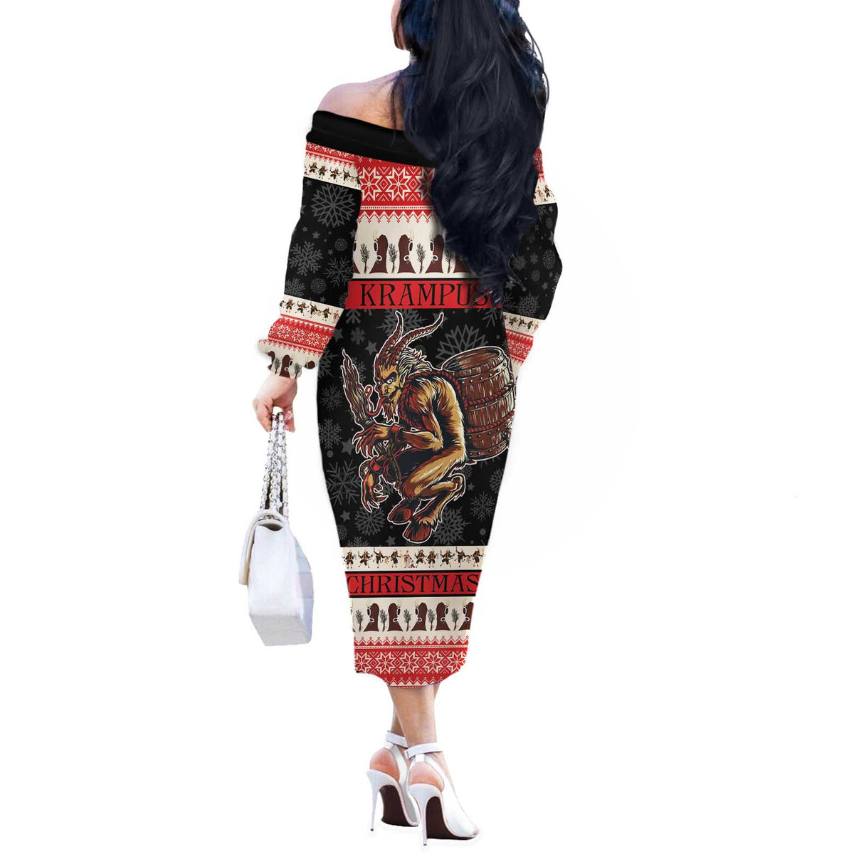 Krampus The Christmas Devil Off The Shoulder Long Sleeve Dress - Wonder Print Shop