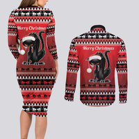 Jolakotturinn Iceland Couples Matching Long Sleeve Bodycon Dress and Long Sleeve Button Shirt Yule Cat Merry Christmas LT9 - Wonder Print Shop