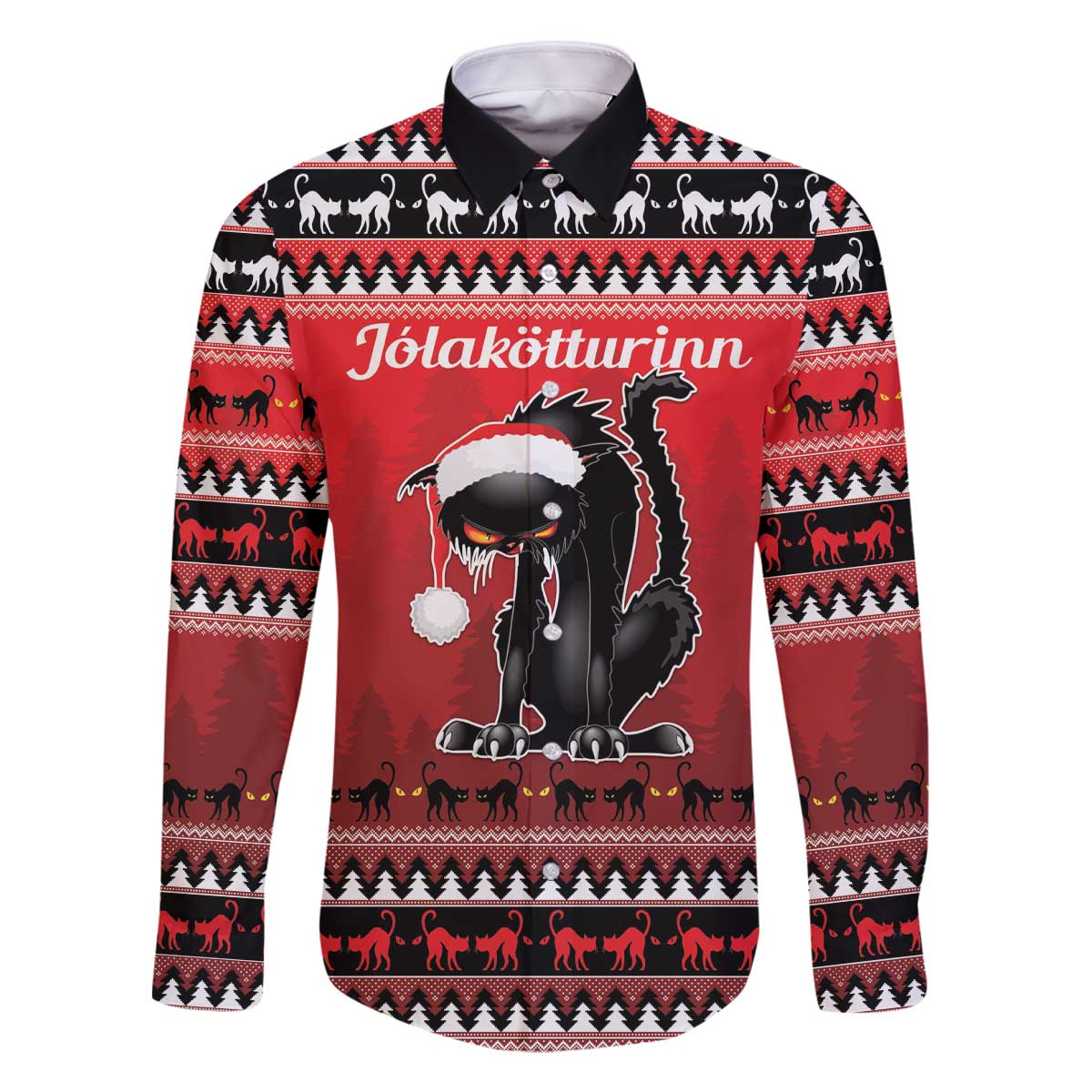 Jolakotturinn Iceland Family Matching Off The Shoulder Long Sleeve Dress and Hawaiian Shirt Yule Cat Merry Christmas - Wonder Print Shop