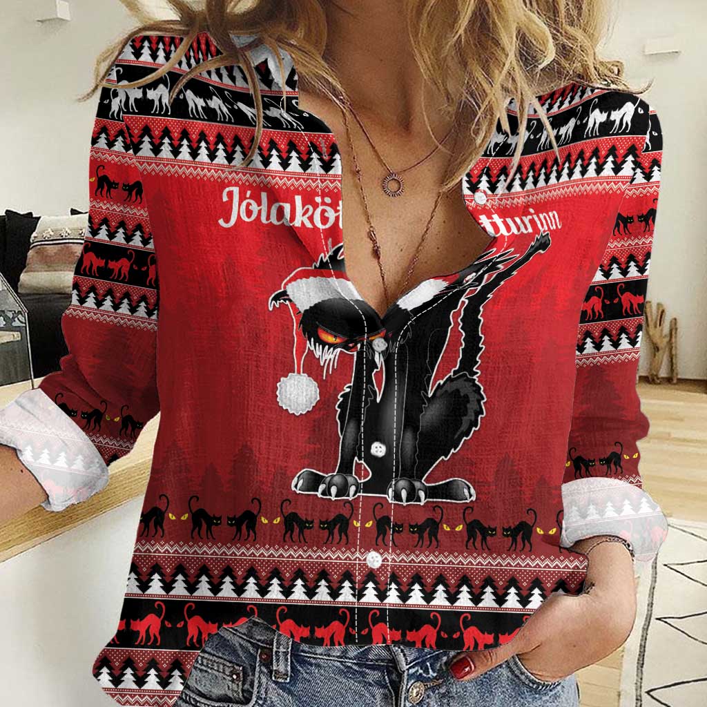Jolakotturinn Iceland Women Casual Shirt Yule Cat Merry Christmas - Wonder Print Shop