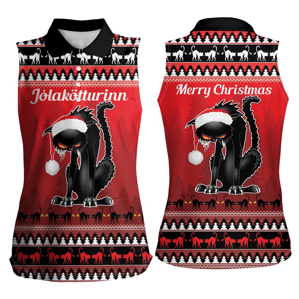 Jolakotturinn Iceland Women Sleeveless Polo Shirt Yule Cat Merry Christmas - Wonder Print Shop