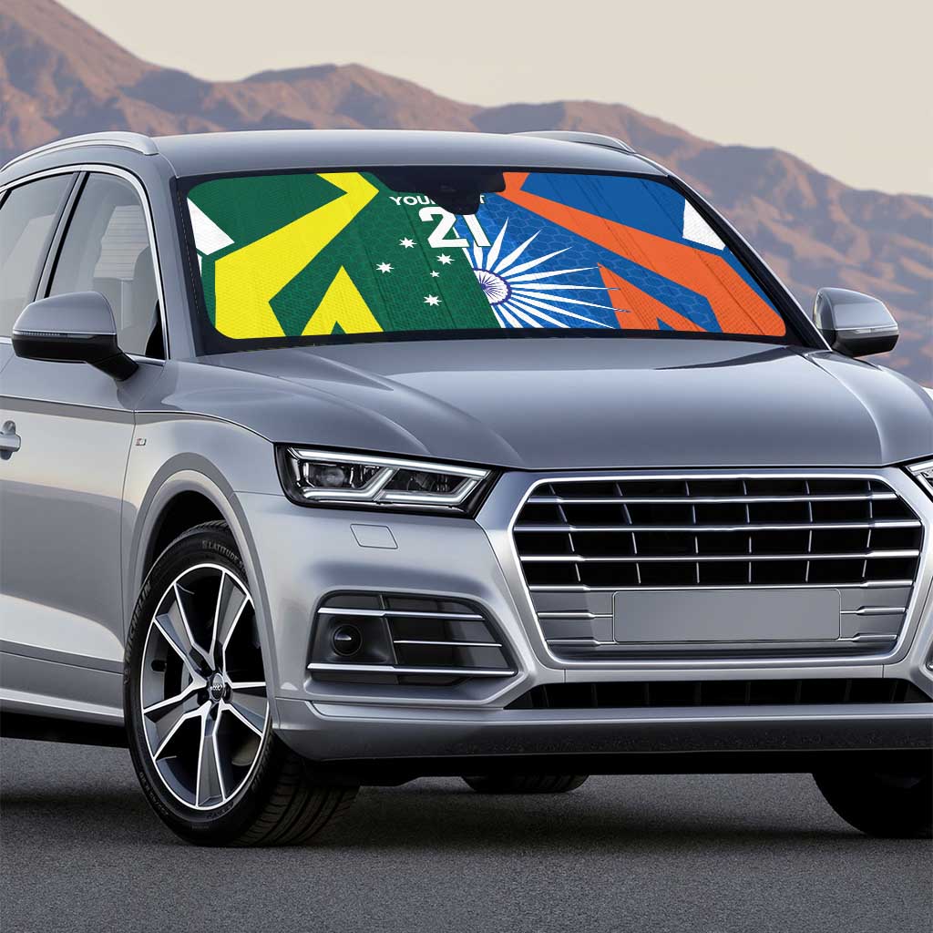 India vs Australia Custom Auto Sun Shade Blue vs Gold Cricket Heritage - Wonder Print Shop