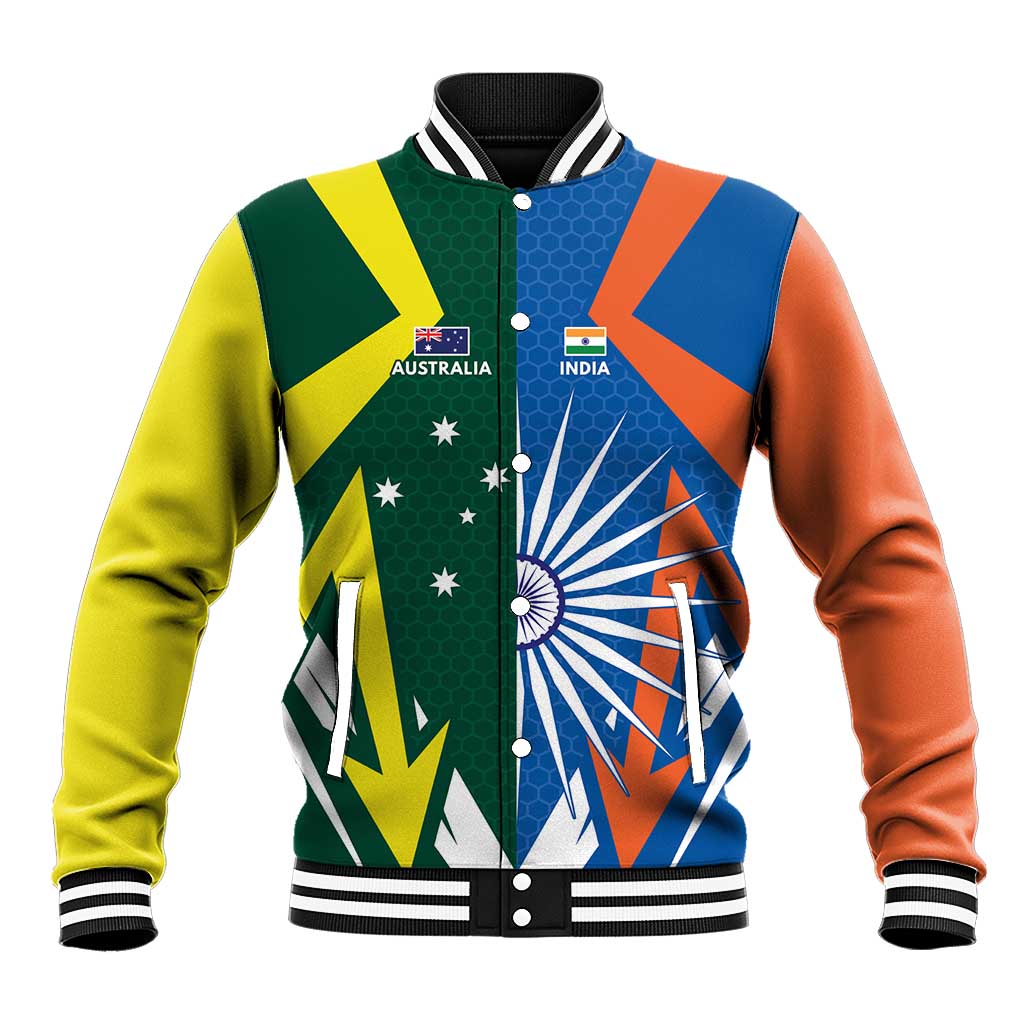 India vs Australia Custom Baseball Jacket Blue vs Gold Cricket Heritage - Wonder Print Shop