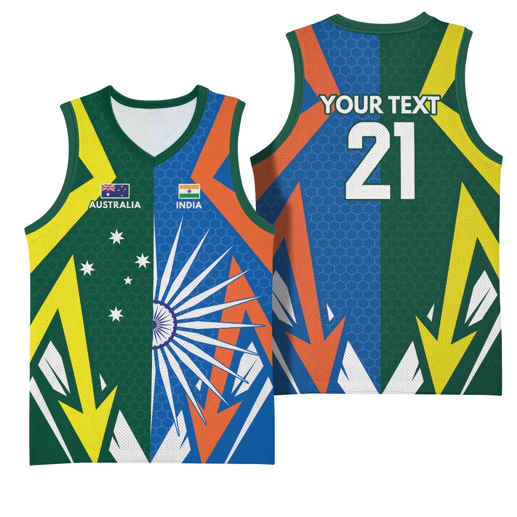 India vs Australia Custom Basketball Jersey Blue vs Gold Cricket Heritage - Wonder Print Shop