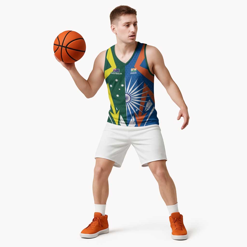 India vs Australia Custom Basketball Jersey Blue vs Gold Cricket Heritage - Wonder Print Shop