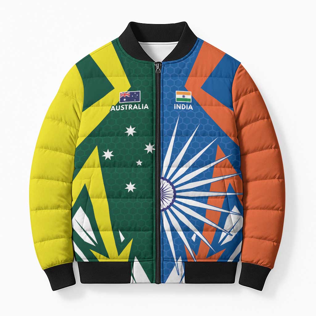 India vs Australia Custom Bomber Puffer Jacket Blue vs Gold Cricket Heritage - Wonder Print Shop