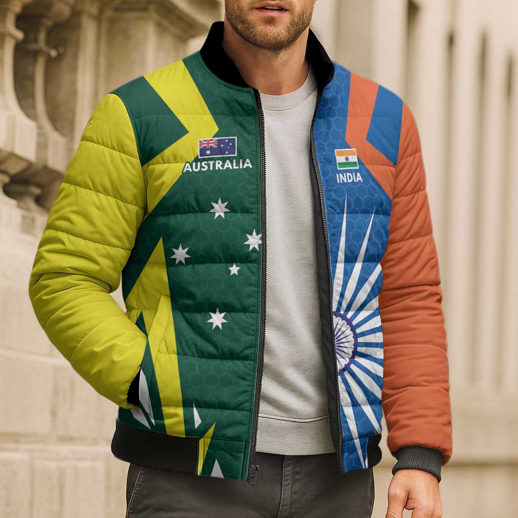 India vs Australia Custom Bomber Puffer Jacket Blue vs Gold Cricket Heritage - Wonder Print Shop