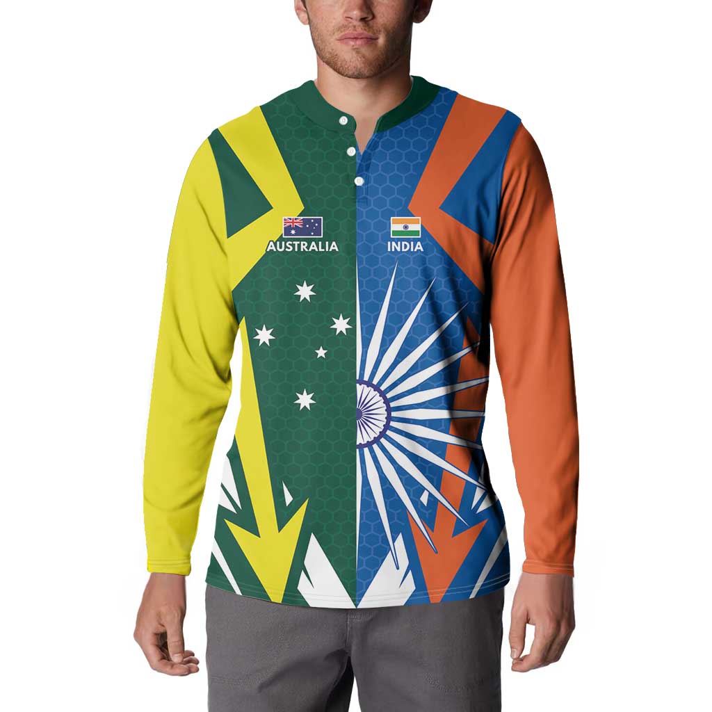 India vs Australia Custom Button Sweatshirt Blue vs Gold Cricket Heritage - Wonder Print Shop
