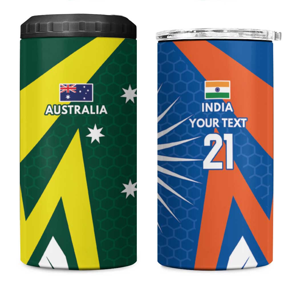 India vs Australia Custom 4 in 1 Can Cooler Tumbler Blue vs Gold Cricket Heritage - Wonder Print Shop