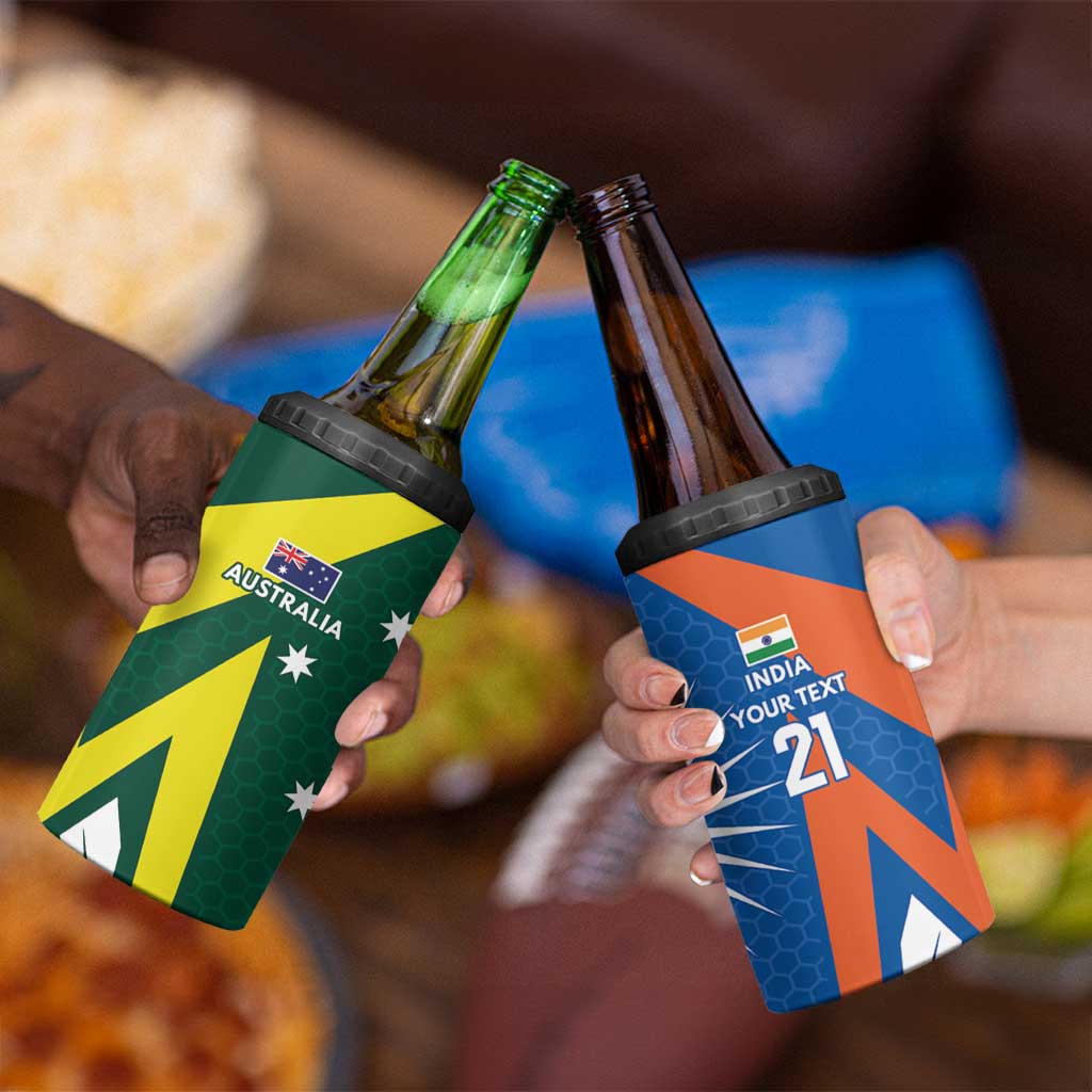 India vs Australia Custom 4 in 1 Can Cooler Tumbler Blue vs Gold Cricket Heritage - Wonder Print Shop