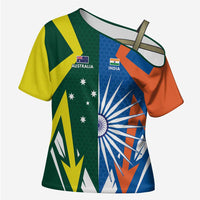 India vs Australia Custom Cross Shoulder Shirt Blue vs Gold Cricket Heritage - Wonder Print Shop