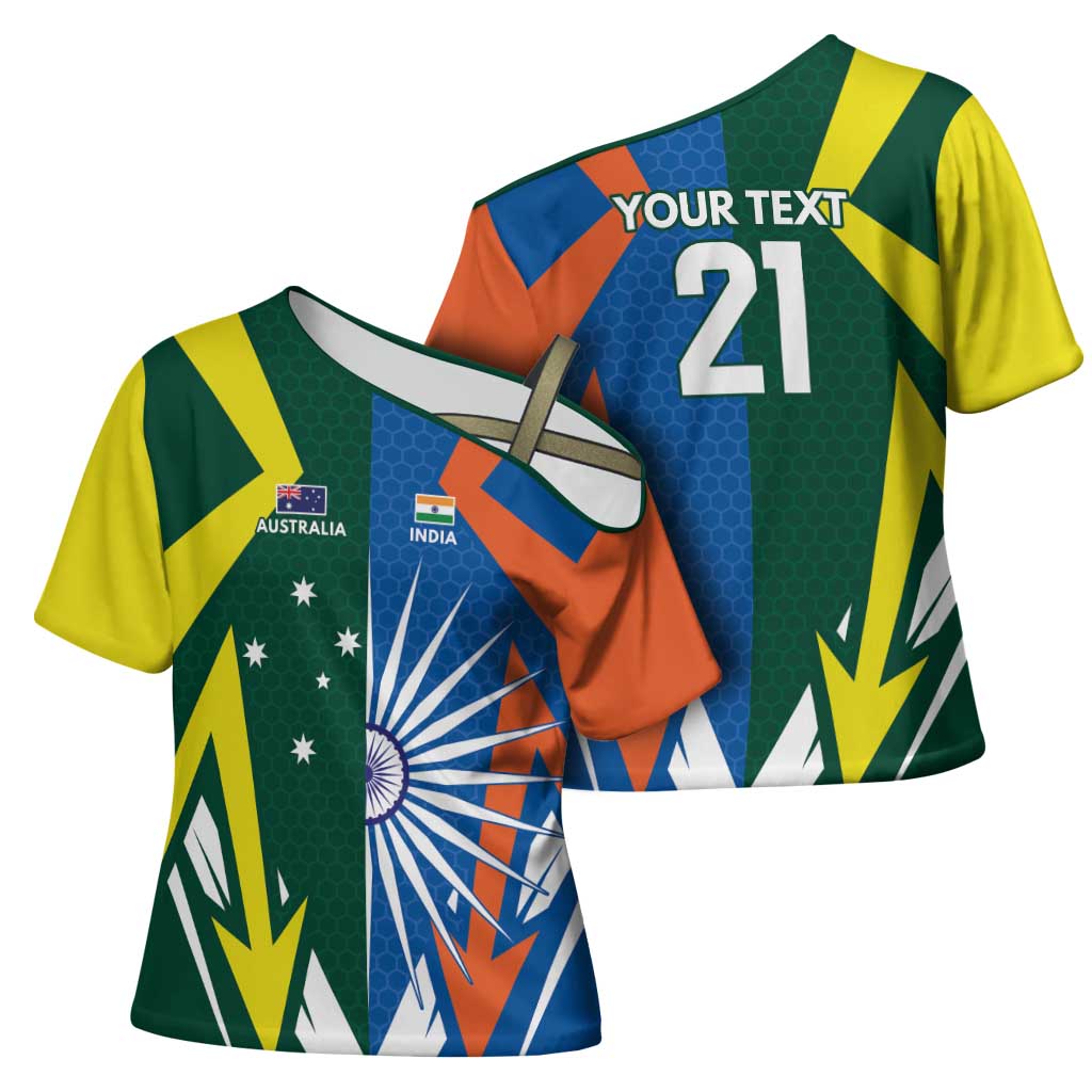 India vs Australia Custom Cross Shoulder Shirt Blue vs Gold Cricket Heritage - Wonder Print Shop