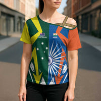 India vs Australia Custom Cross Shoulder Shirt Blue vs Gold Cricket Heritage - Wonder Print Shop