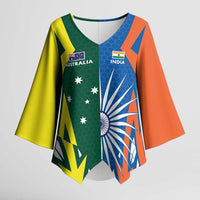 India vs Australia Custom Kimono Sleeve Blouse Blue vs Gold Cricket Heritage - Wonder Print Shop