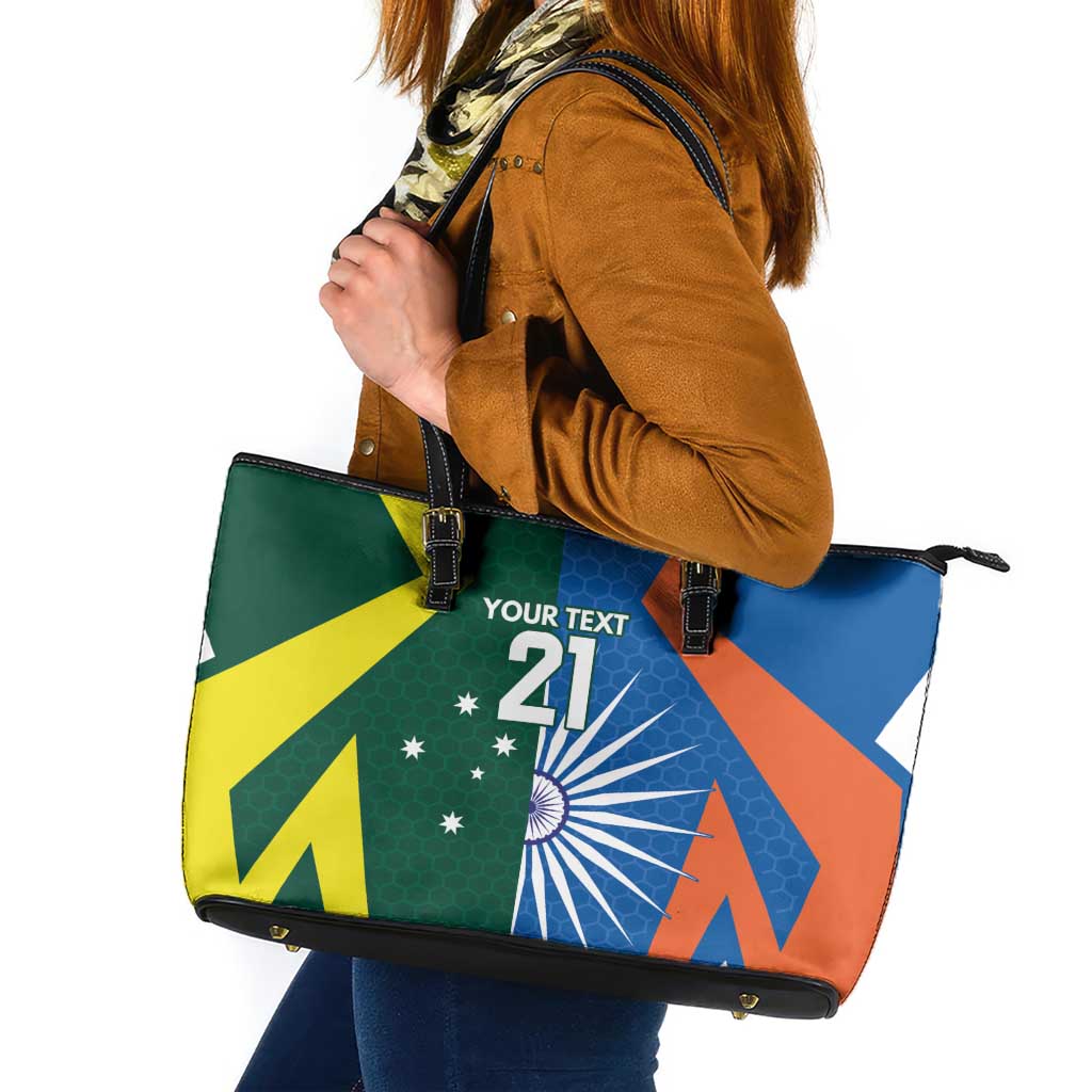 India vs Australia Custom Leather Tote Bag Blue vs Gold Cricket Heritage - Wonder Print Shop
