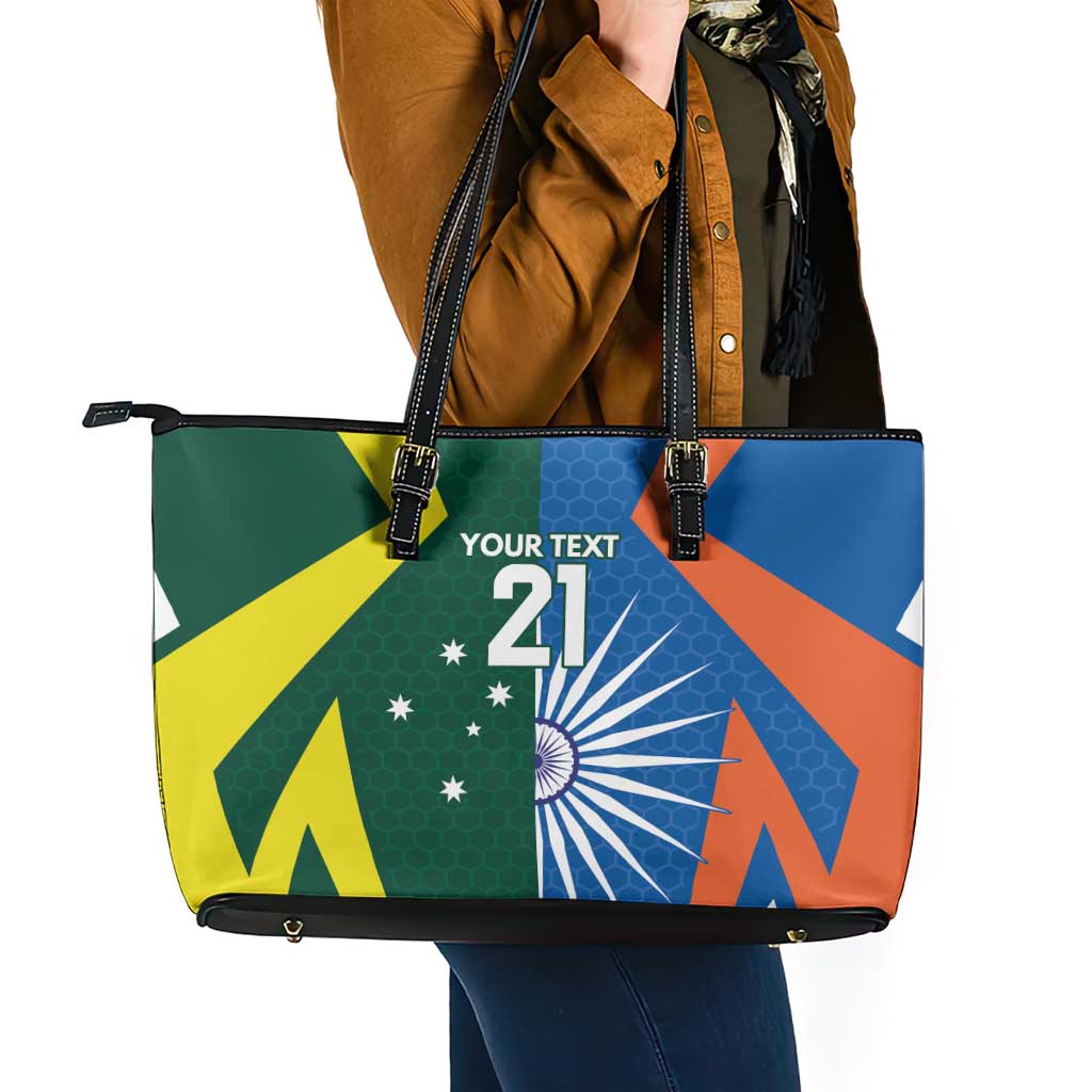 India vs Australia Custom Leather Tote Bag Blue vs Gold Cricket Heritage - Wonder Print Shop
