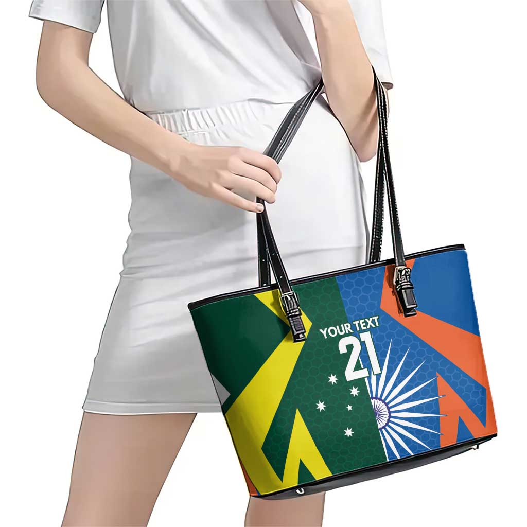 India vs Australia Custom Leather Tote Bag Blue vs Gold Cricket Heritage - Wonder Print Shop