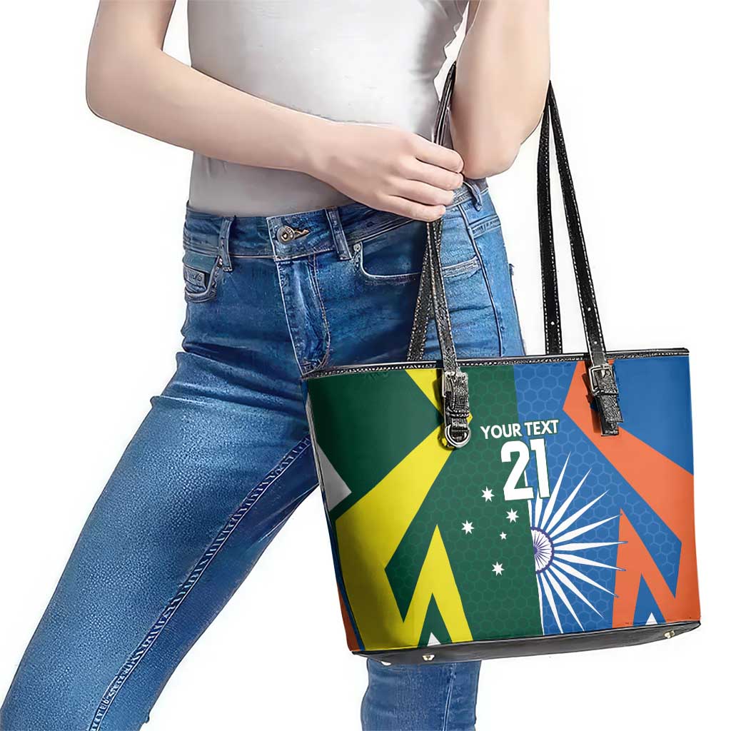 India vs Australia Custom Leather Tote Bag Blue vs Gold Cricket Heritage - Wonder Print Shop