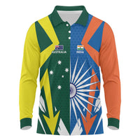 India vs Australia Custom Long Sleeve Polo Shirt Blue vs Gold Cricket Heritage - Wonder Print Shop
