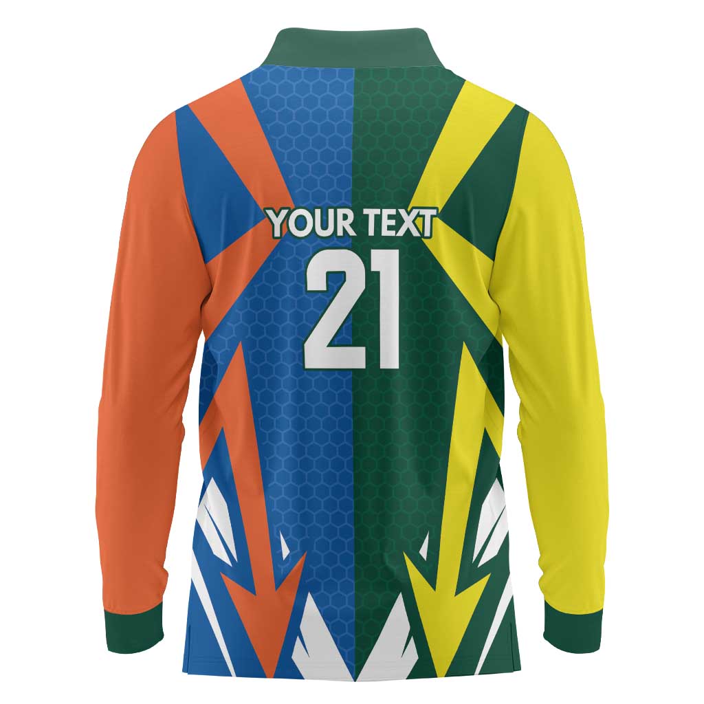 India vs Australia Custom Long Sleeve Polo Shirt Blue vs Gold Cricket Heritage - Wonder Print Shop