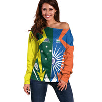 India vs Australia Custom Off Shoulder Sweater Blue vs Gold Cricket Heritage - Wonder Print Shop