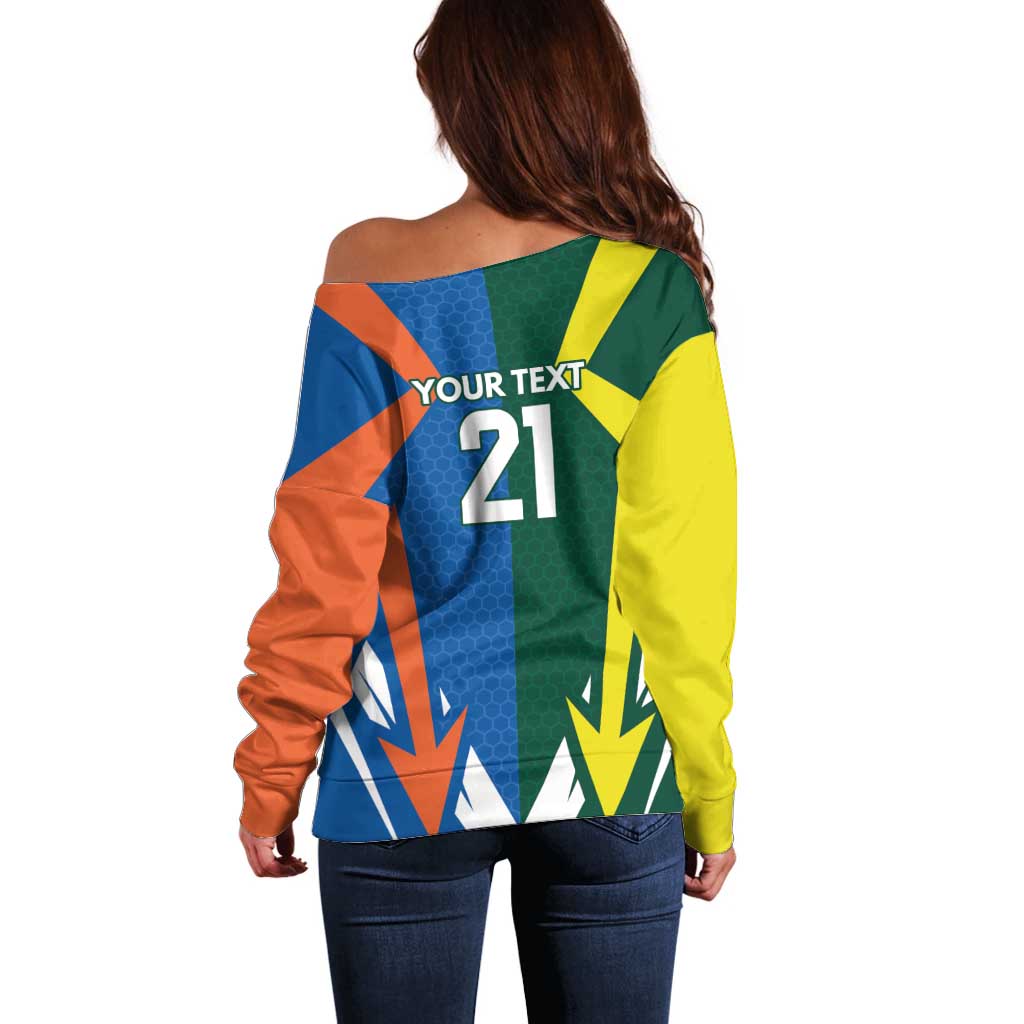 India vs Australia Custom Off Shoulder Sweater Blue vs Gold Cricket Heritage - Wonder Print Shop