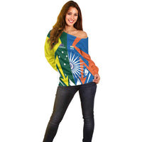 India vs Australia Custom Off Shoulder Sweater Blue vs Gold Cricket Heritage - Wonder Print Shop