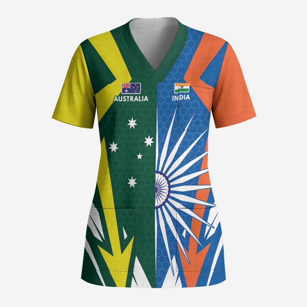 India vs Australia Custom Scrub Top Blue vs Gold Cricket Heritage - Wonder Print Shop