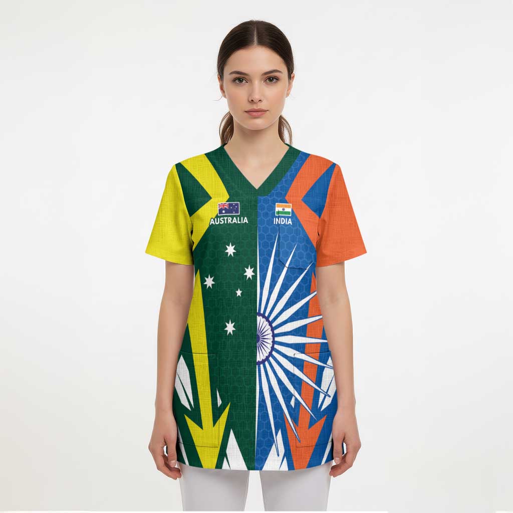 India vs Australia Custom Scrub Top Blue vs Gold Cricket Heritage - Wonder Print Shop