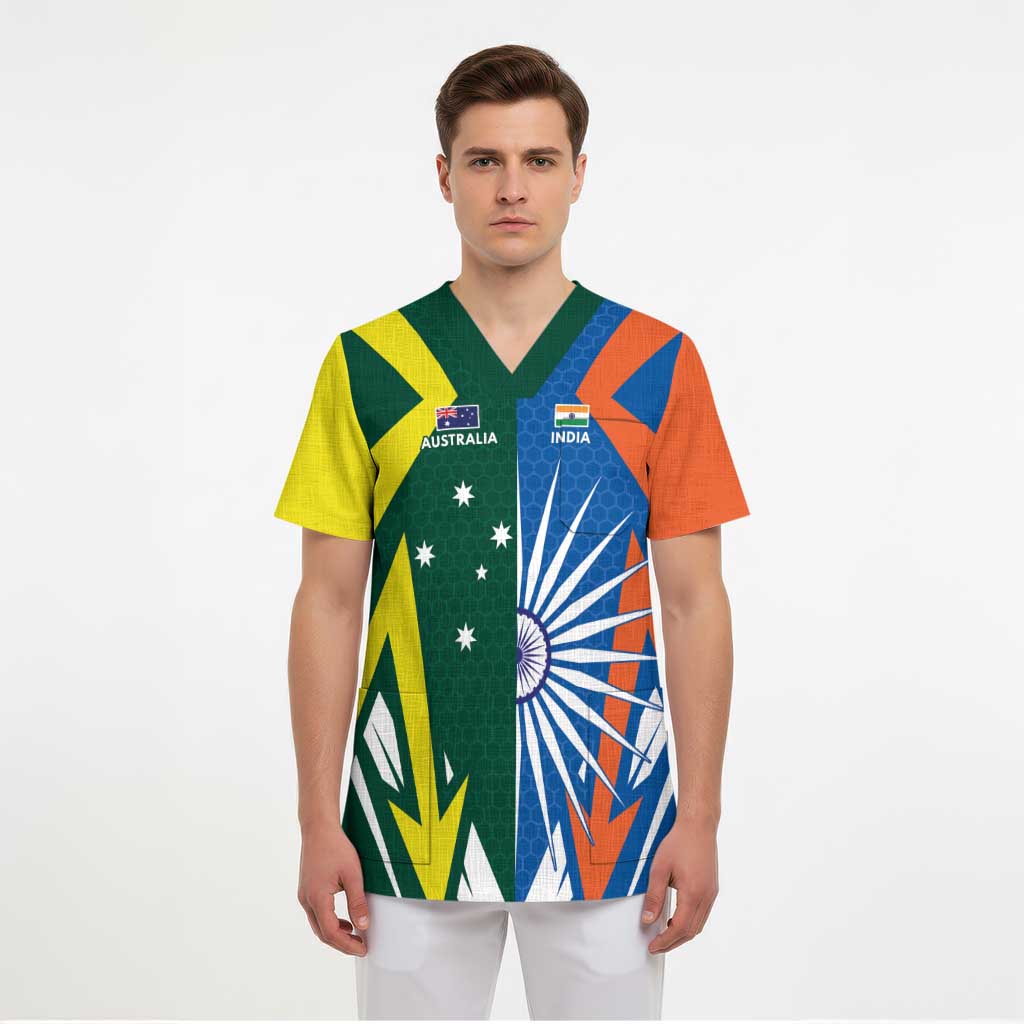 India vs Australia Custom Scrub Top Blue vs Gold Cricket Heritage - Wonder Print Shop