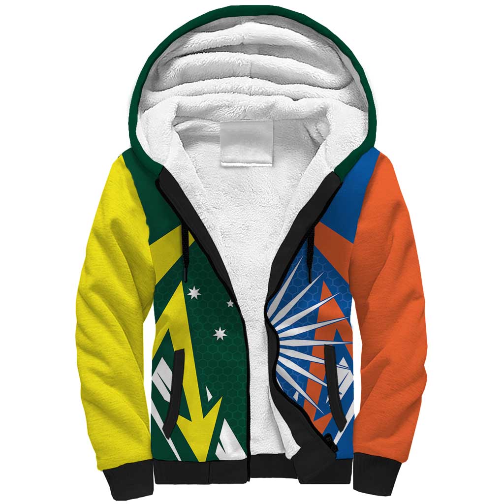 India vs Australia Custom Sherpa Hoodie Blue vs Gold Cricket Heritage - Wonder Print Shop
