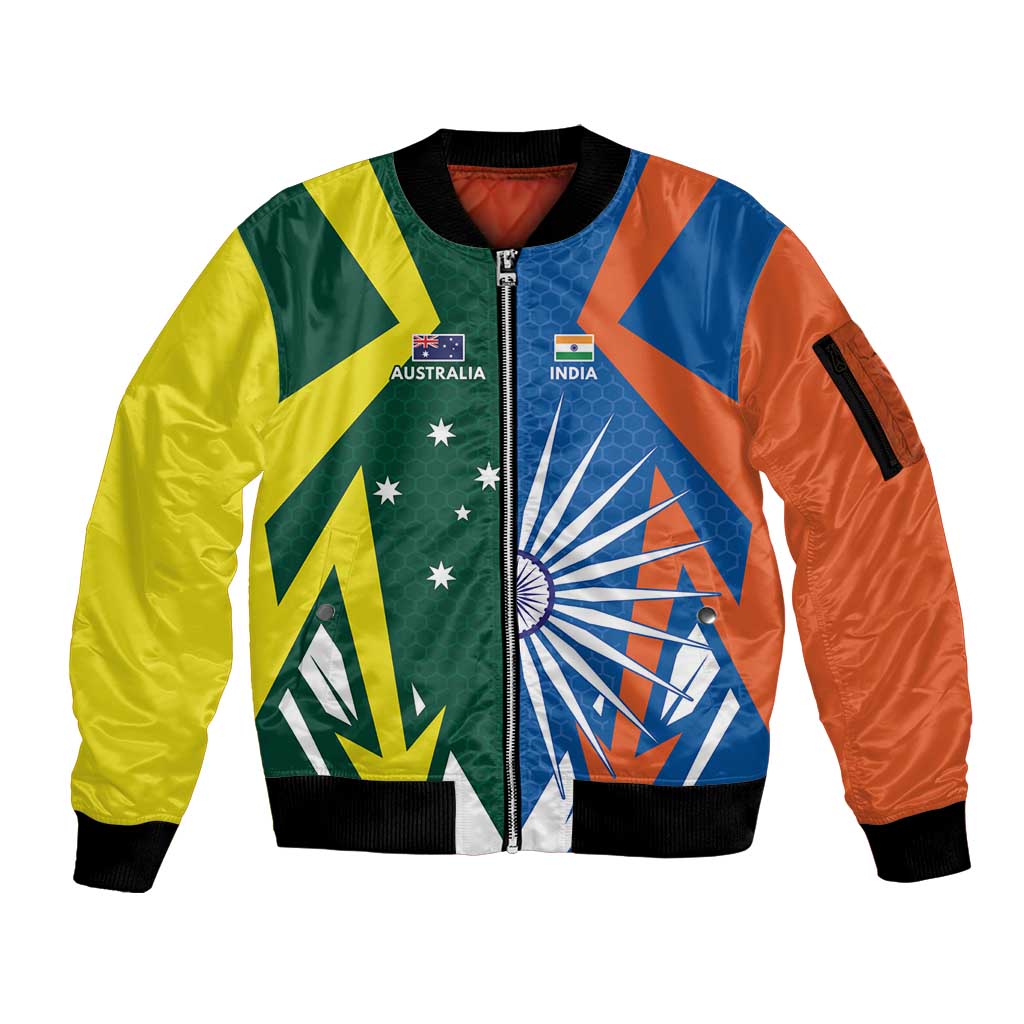 India vs Australia Custom Sleeve Zip Bomber Jacket Blue vs Gold Cricket Heritage - Wonder Print Shop