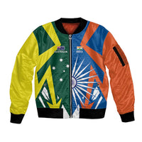 India vs Australia Custom Sleeve Zip Bomber Jacket Blue vs Gold Cricket Heritage - Wonder Print Shop