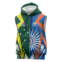 India vs Australia Custom Sleeveless Hoodie Blue vs Gold Cricket Heritage - Wonder Print Shop