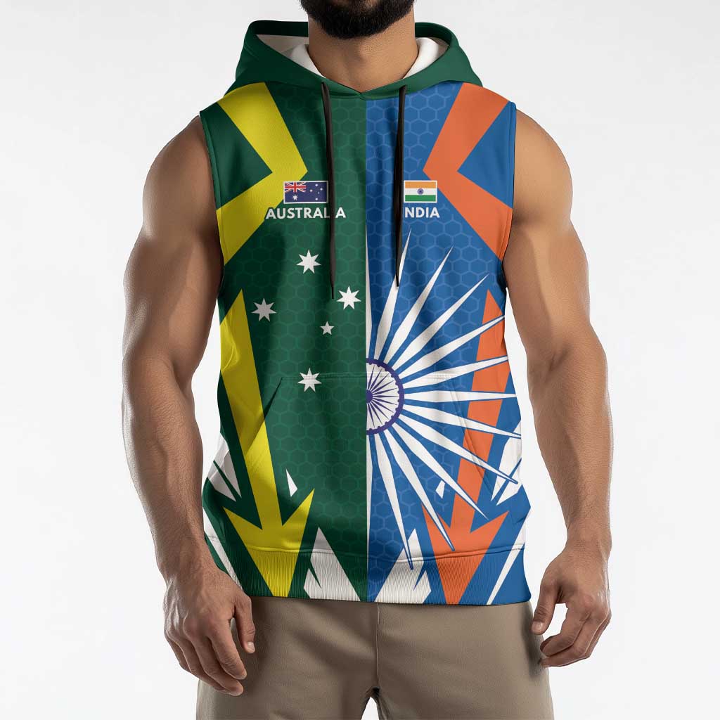 India vs Australia Custom Sleeveless Hoodie Blue vs Gold Cricket Heritage - Wonder Print Shop